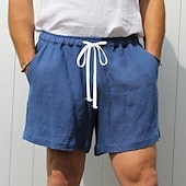 baratos Clássico-Homens Calção Shorts de linho Shorts de verão Bolsos Com Cordão Cintura elástica Tecido Conforto Respirável Curto Casual Diário Feriado Moda Estilo Clássico Preto Branco