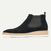 cheap Premium Leather Boots-Men&#039;s Black Sanded Genuine Leather Chelsea Boots with White Sole - Stylish and Comfortable for Casual and Formal Wear