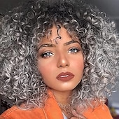 baratos Perucas de Qualidade Superior-perucas afro loiras cacheadas para mulheres negras, peruca loira crespa com franja cabelo sintético resistente ao calor para uso diário