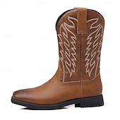 abordables Cowboy et bottes occidentales-bottes de cowboy western marron pour hommes - similicuir avec détails brodés pour un style extérieur classique