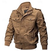 billiga Cargo Jackor-Herr Bomberjacka Vardaglig jacka Dagligen Semester Andningsfunktion Ficka Vår &amp; Höst Slät Mode Klassisk Kavajslag Normal Svart Kaki Armégrön Jacka