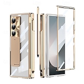 olcso Samsung-tokok-telefon Ügy Kompatibilitás Samsung Galaxy Z Hajtogatás 6 Z Fold 5 Z Fold 4 Z Fold 3 Fekete tok Állvánnyal és Képernyővédő Mágneses Retro Páncél PC Fém