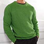 preiswerte Herrenpullover-Herren Pullover Strickpullover Gerippt Gehäkelt Stricken Standard Strick Glatt Rundhalsausschnitt Modisch Basic Freizeitskleidung Verabredung Bekleidung Herbst Winter Schwarz Weiß S M L