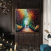 abordables Peintures paysages-art mural d&#039;arbre fait à la main peinture de forêt colorée toile faite à la main arbres colorés peinture sur toile de forêt un rendez-vous avec la pluie peinture sur toile immense toile décoration