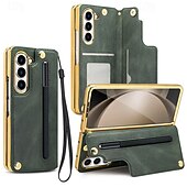 Недорогие Чехлы для Samsung-Чехол для телефона для Samsung Galaxy Z Fold 6 Z Fold 5 Z Fold 4 задняя крышка с подставкой и защитой экрана с ремешком винтажный TPU PU кожа