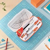 お買い得  事務用品-10個の幾何学コンパスセット、収納ボックス、定規、分度器、コンパス、消しゴム、鉛筆削り、鉛筆替芯付き