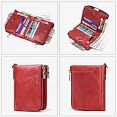 cheap Wallets-Men&#039;s Wallet Credit Card Holder Wallet Leather Cowhide Office Shopping Daily Rivet Zipper Large Capacity RFID Blocking Solid Color Black Red Brown