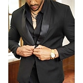 abordables Blazers Clásicos para Hombres-Hombre Graduación chaqueta Negocio Fiesta de Cóctel Fiesta de Boda Moda Casual Primavera &amp; Otoño 65% algodón Plano Botones Bolsillo Cómodo Botonadura Simple Chaqueta de sport Negro