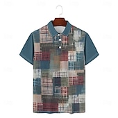 abordables Polo géométrique pour homme-Homme Géométrique Polo Manche Courte Polos Col ancien Occasionnel Fête Tenue quotidienne Boutons Impression 3D Printemps &amp; Été Marron