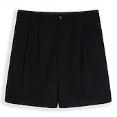 baratos Negócios-Homens Calção Shorts de linho Shorts sociais Shorts de verão Short plissado Bolsos Pregas Perna reta Tecido Conforto Respirável Comprimento do joelho Formal Trabalho Diário Moda Roupa de rua Preto