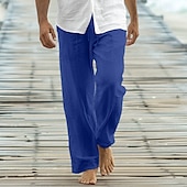 baratos Feriado-Homens Calças Calça verão Calças largas Calças de praia Calça casual Com Cordão Bolso frontal Perna reta Tecido Conforto Macio Comprimento total Ioga Feriado Praia Moda Havaiana Preto Branco