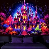 cheap Halloween Wall Tapestries-Halloween Blacklight Tapestry Haunted Castle UV Reactive Glow in the Dark Glow Party Trippy Misty Haunted House Hanging Tapestry Wall Art Mural for Living Room Bedroom