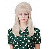 billige Historiske parykker-Retro blond lue 50-60-70-tall bikube gull bølgete lue kvinner med pannelugg stor bouffant kostyme-lue karneval fest daglig bruk ikke inkludert briller halloween-luer