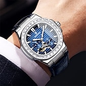 economico Orologi meccanici-Orologio meccanico BINBOND da uomo Orologio da polso automatico creativo di moda business con calendario luminoso impermeabile in acciaio e pelle
