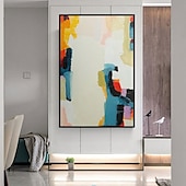 cheap Abstract Paintings-Handmade Oil Painting Canvas Wall Art Decoration Abstract Color Block for Home Decor Rolled Frameless Unstretched Painting