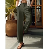 preiswerte Luxus-Leinenhose-40 % Leinen Herren Leinenhosen Hose Sommerhose Tasche Knöpfe Gerader Schnitt Einfach Bequem Atmungsaktiv Urlaub Büro / Karriere Täglich Klassisch Lässig Schwarz Weiß