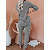 billiga Sovkläder till damer-pyjamasset för kvinnor ren färg mode grundläggande komfort hem daglig säng andas rund hals långärmad byxficka resår midja höst vinter hem outfits