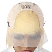 abordables Pelucas delanteras del cordón de cabello natural-Peluca frontal de encaje transparente de 13x4, 613 #, pelucas frontales de encaje liso rubio, cabello humano con cabello de bebé