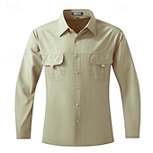 preiswerte Arbeitshemden für Herren-Herren Hemd Arbeitshemden Knopfhemd Cargo-Shirt Schwarz Kaki Armeegrün Grau Langarm Glatt Kargen Urlaub Festtage Vordertasche Bekleidung Polyester Modisch Brautkleider schlicht Komfortabel
