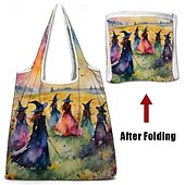 billiga Hand- och toteväskor-tygväska med färgglad design för häxor för kvinnor - perfekt för halloweenshopping och vardagsbruk