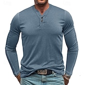 preiswerte Lässiges Henley-T-Shirt-Herren T-Shirt mit Knöpfen T Shirt Henley Hemd T-Shirt Langarm Henley Frühling &amp; Herbst Einfach Mode Designer Basic Urlaub Straße Ausgehen Meerblau Wein Blau Top T-Shirt für Herren
