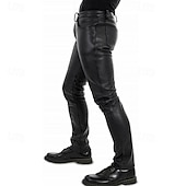 cheap Casual Pants-Men&#039;s Trousers Casual Pants Lederhosen Buttons Pocket Plain Comfort Daily Vacation Fashion Casual Black Micro-elastic