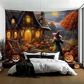 billige Halloween dekorasjon-halloween dekorasjoner hengende billedvev gresskar dverg hus veggkunst stor billedvev veggmaleri dekor fotografi bakteppe teppe gardin hjem soverom stue dekorasjon