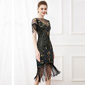 billige Antrekk-Retro / vintage De livlige 20-årene 1920-tallet Flapper kjole Cosplay kostyme Drakter Den store Gatsby Bryllupsgjest Paljetter Dusk Dame Jul Halloween Karneval Halloween Fest / aften