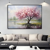 preiswerte Landschaftsgemälde-Handgemalte Leinwand Ölgemälde Kirschblüten Wandkunst Landschaft Blütenbaum rustikale Leinwand extra großes Dekor Geschenk kein Rahmen
