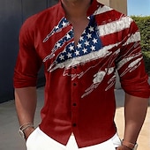 baratos Padrão de bandeira-Dia da Independência Americana Homens Bandeira americana Patriótico camisa de botão Manga Longa Casual Férias Diário Verão Primavera &amp; Outono Faixa colarinho do vovô Impressão 3D Preto Vermelho Azul