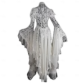 cheap Outerwear-Lace Ruffle Tailcoat Medieval Renaissance Vintage Dress Women&#039;s Costume Vintage Cosplay Party Long Sleeve Dress Masquerade