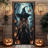 billige Halloween dørdeksler-halloween dørdekorasjoner skjelett halloween dørdeksler dørteppe dørgardindekorasjon bakteppe dørbanner til inngangsdør gårdshus ferie fest dekor forsyninger gresskar kråke