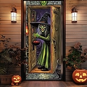 ieftine Coperți de ușă de Halloween-decorațiuni pentru uși de halloween huse de uși de halloween tapiserie încântătoare pentru uși de vrăjitoare decorațiuni pentru perdele de ușă banner de ușă de fundal pentru ușa din față petrecere de