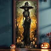 billige Halloween dørdeksler-halloween dørdekorasjoner halloween dørdeksler skjelett heks dør billedvev dør gardin dekorasjon bakteppe dør banner for inngangsdør gårdshus ferie fest innendørs utendørs dekor forsyninger