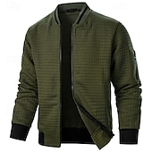cheap Casual Jackets-Men&#039;s Lightweight Jacket Waffle Jacket Summer Jacket Transition Jacket Vacation Daily Pocket Spring &amp;  Fall Plain Fashion Classic Standing Collar Regular Black White Wine Navy Blue Khaki Jacket