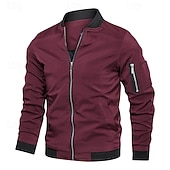 preiswerte Sportjacke-Herren Leichte Jacke Bomberjacke Sport Jacke Outdoor Sport warm halten Tasche Herbst Winter Glatt Modisch Strassenmode Ständer Standard Schwarz Burgunderrot Marineblau Khaki Armeegrün Jacken