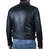 preiswerte Lederjacken-Herren Kunstlederjacke übergangsjacke Bikerjacke Rote Lederjacke Urlaub Täglich Winddicht Warm Tasche Herbst Winter Einfach Mode Klassisch Stehkragen Regulär Kunstleder Schwarz Weiß Wein Dunkelgrün