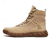 baratos Botas de combate-Homens Botas Botas de trabalho Couro Lona Confortável Antiderrapante Com Cadarço Amêndoa Cáqui