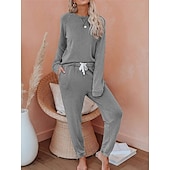 billiga Sovkläder till damer-pyjamasset för kvinnor ren färg mode grundläggande komfort hem daglig säng andas rund hals långärmad byxficka resår midja höst vinter hem outfits