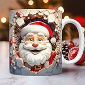 billiga Muggar och koppar-julklappsmugg 3d illusion jultomten- keramisk kaffekopp, julklappspresent - festlig och unik 330ml/11.2oz