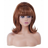 levne Historické paruky-Vintage krátká vlnitá paruka s ofinou retro bouffant včelí úl paruky vhodná na kostým nebo karnevalovou párty v 60. a 70. letech paruky na Halloween