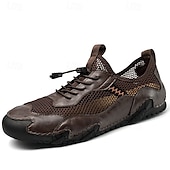economico Sneakers da uomo-scarpe da esterno da uomo in pelle marrone e rete con suola robusta: traspiranti e comode per l&#039;escursionismo e l&#039;abbigliamento casual