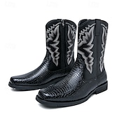 levne Cowboy &amp; Western Boots-pánské hnědé westernové kovbojské boty s krokodýlí texturou a vyšívaným svrškem z umělé kůže, ideální na ranč a venkovní nošení
