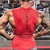 cheap Running Tee &amp; Tank Tops-Men's Letter Workout Tank Top Running Tank Top Gym Tank Top Summer Sleeveless Casual Athleisure Cotton Quick Dry Soft Breathable Gym Workout Running Walking Jogging Black White Red Sportswear