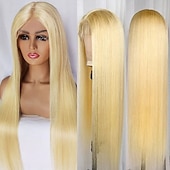 baratos Perucas de seda frontais de cabelo natural-613 loira cabelo liso 13x4 perucas de renda frontal cabelo humano pré-arrancado com cabelo de bebê