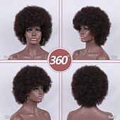 baratos Perucas de Qualidade Superior-peruca afro para mulheres perucas afro dos anos 70 perucas afro crespas de aparência natural perucas cacheadas com franja peruca afro curta e saltitante peruca afro puff suave peruca afro de cabelo