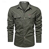 voordelige Werkhemden voor heren-Voor heren Overhemd Werkkleding shirts Werkhemden Overhemd met knopen Cargoshirt Zwart khaki Leger Groen Donkerblauw Beige Lange mouw Effen Revers Vakantie Feestdagen Voorvak Kleding Modieus Casual