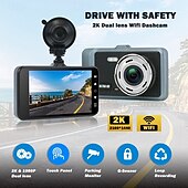 זול DVR לרכב-X9 1440P עיצוב חדש / HD / עם מצלמה אחורית רכב DVR 170 מעלות זווית רחבה 4 אִינְטשׁ IPS דש קאם עם WIFI / ראיית לילה / G-Sensor לד 4 אינפרא אדום רכב מקליט