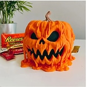 abordables Decoraciones Colgantes y de Mesa para Halloween-Tazón de calabaza derretida para dulces de Halloween, tazón de calabaza de Halloween con tapa, plato de dulces de calavera derretida para decoraciones de Halloween, suministros aterradores para