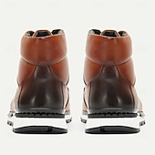 cheap Premium Leather Boots-Men&#039;s Brown Leather Lace-Up Ankle Boots with Padded Collar for Casual and Outdoor Wear